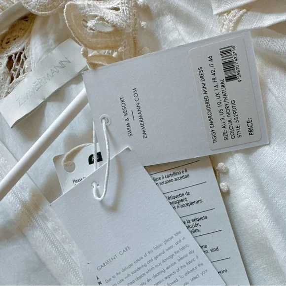 Zimmermann Tiggy embroidered linen minidress size 3 NWT - Picture 8 of 9